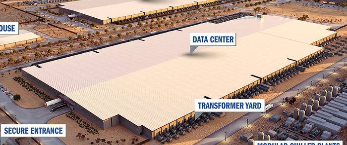 The main hall, truck dock and transformer yard in the developers' render