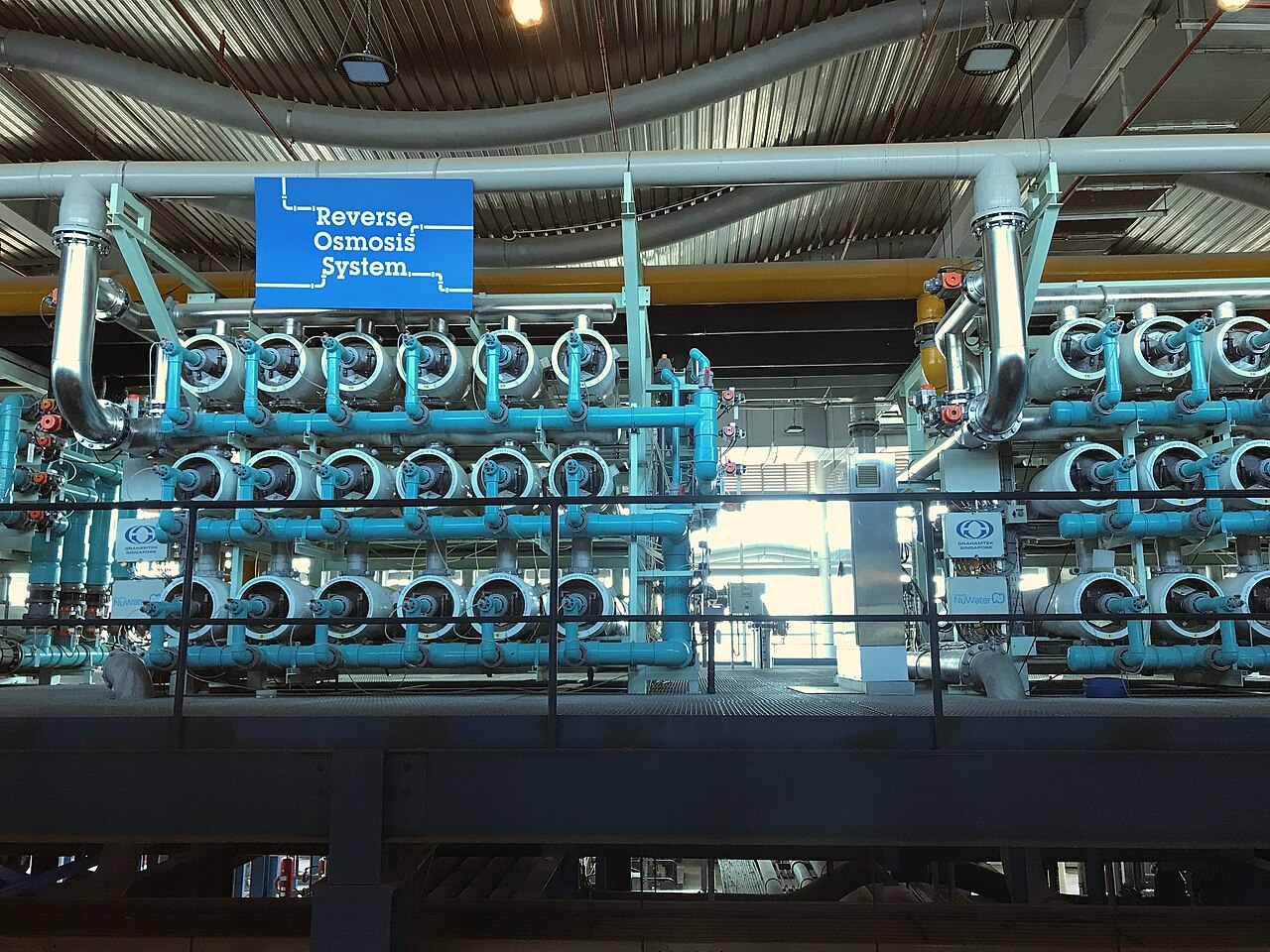 Reverse-osmosis pressure vessels at the Bedok NEWater factory